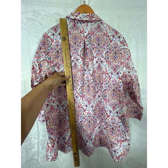 Chicos Button Up 3 XL Pink Paisley 100% Linen Long Line 3/4 Sleeve - Picture 10 of 10